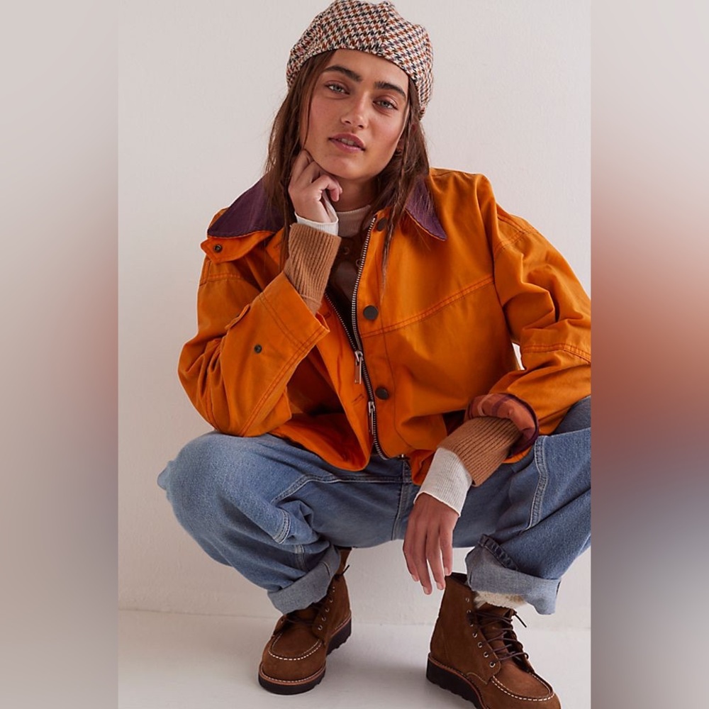 We The Free Free People Orange Cori Waxed Jacket Coat Sz XS
